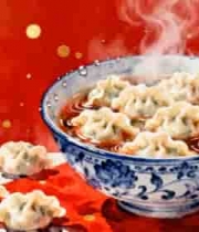  热气腾腾的青花瓷碗饺子1826#横屏 	 