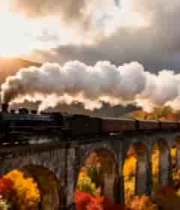  秋日蒸汽火车过桥1803#横屏 	 -