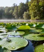  清晨湖面荷叶露珠1765#横屏 	 