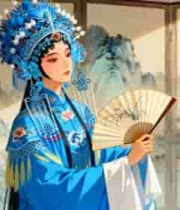  青衣持扇戏曲人像1755#横屏 	 