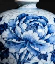  青花瓷牡丹瓶特写1736#横屏 	 