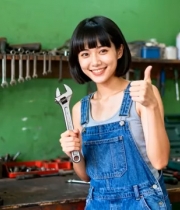  汽修女工竖大拇指点赞1711#横屏 	 