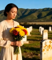  女子墓前献花缅怀1680#横屏 	 