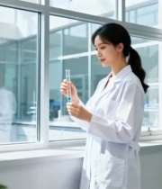  女研究员做实验观察样本1675#横屏 	 