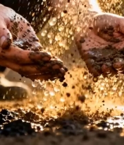  泥土从手中洒落特写1638#横屏 	 