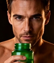  男士手持绿色瓶子特写1619#横屏 	 