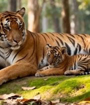  老虎母子休憩温馨画面1435#横屏 	 