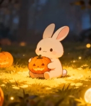  卡通兔子抱南瓜灯笼1301#横屏 	 