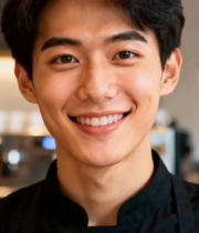  咖啡店男生微笑特写1291#横屏 	 