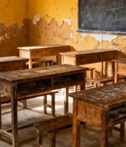  旧教室斑驳墙面课桌椅1268#横屏 	 