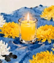  菊花与烛火缅怀背景1274#横屏 	 - 