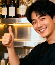  酒吧调酒师微笑点赞1259#横屏 	 