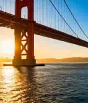  金色阳光照耀红色大桥1194#横屏 	 