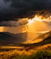  金色山谷阳光穿透乌云1176#横屏 	 - 