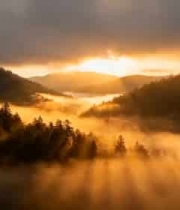  金色晨雾山谷日出1143#横屏 	 