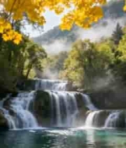  金秋瀑布流水美景1130#横屏 	 