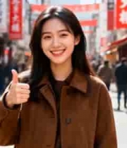  街头微笑女孩竖大拇指1108#横屏 	 -