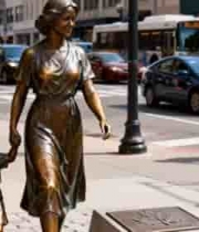  街头母子铜像与城市车流1107#横屏 	 