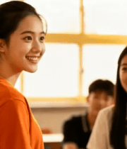 教室女生交谈瞬间1101#横屏 