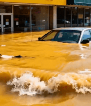 洪水淹没街道与车辆942#横屏 