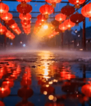 红灯笼夜景 水面倒影868#横屏 