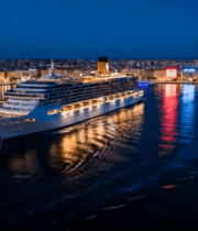 豪华邮轮夜景航拍848#横屏 