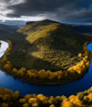 航拍秋季河湾风景829#横屏 