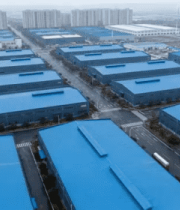 航拍蓝色屋顶工业区821#横屏 