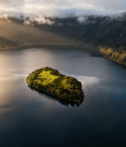 航拍湖心岛晨曦风光816#横屏 