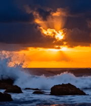 海上日落波浪翻滚799#横屏 