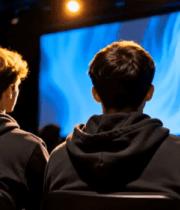 观众背影看蓝色屏幕740#横屏 