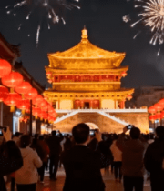 古建筑夜景烟花秀686#横屏 