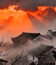 古村落日红霞飞646#横屏 