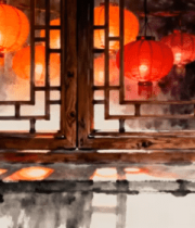 古窗红灯笼夜景645#横屏 