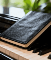 钢琴上的黑色笔记本554#横屏 