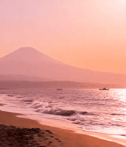 富士山粉色日落海滩541#横屏 