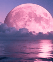 粉色月亮海面夜景513#横屏 