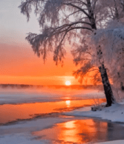 冬日湖面日出雪景418#横屏 