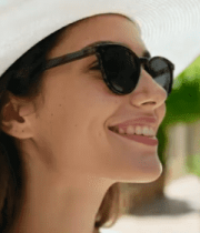 戴草帽墨镜的微笑女人371#横屏 