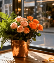 窗边鲜花与街景341#横屏 