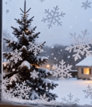 窗外雪景圣诞夜345#横屏 