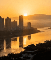 城市日出江景延时253#横屏 