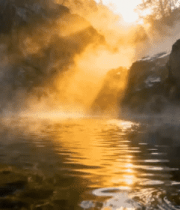 晨曦雾绕山石水影214#横屏 