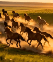 草原奔马群 夕阳下尘土飞扬121#横屏 