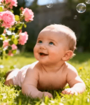 草坪上的微笑婴儿118#横屏 