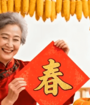 	 老人手持春字喜庆画面(2)13442#横屏 