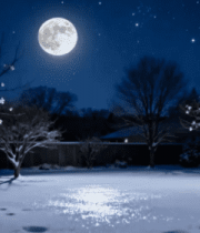 月夜下庭院雪景9041#横屏 