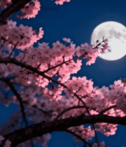 月夜下盛开的樱花树6104#横屏 