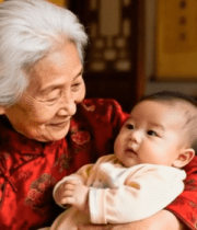 老人怀抱婴儿温馨场景2299#横屏 