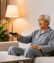 老人居家沙发上操控遥控器9744#横屏 